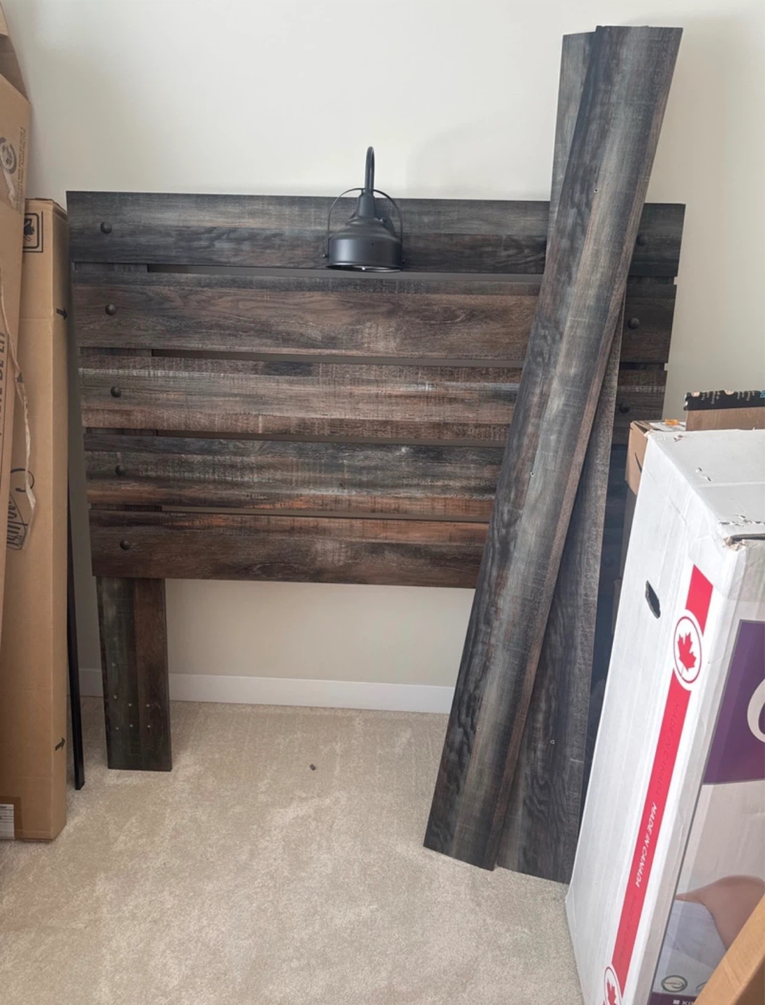 Free Double Rustic Wood Headboard with Integrated Light