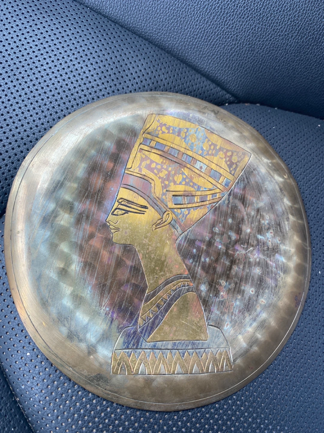 Antique Vintage Egyptian Relief Plate Nefertiti Brass Wall Decor