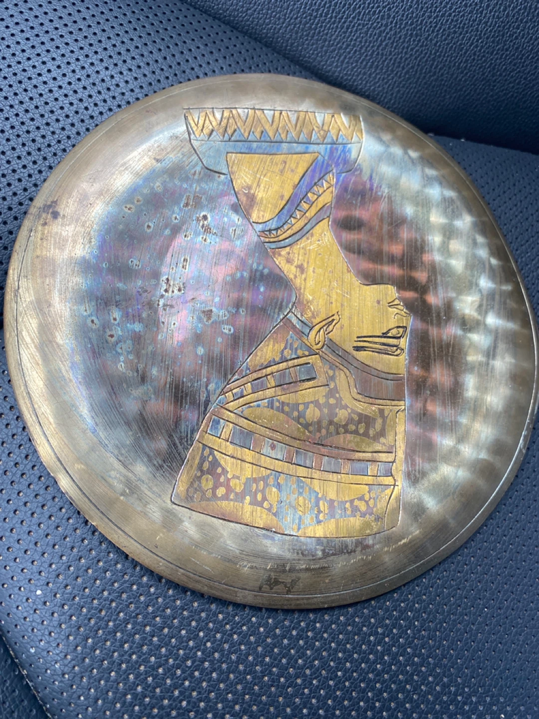 Antique Vintage Egyptian Relief Plate Nefertiti Brass Wall Decor - photo 4
