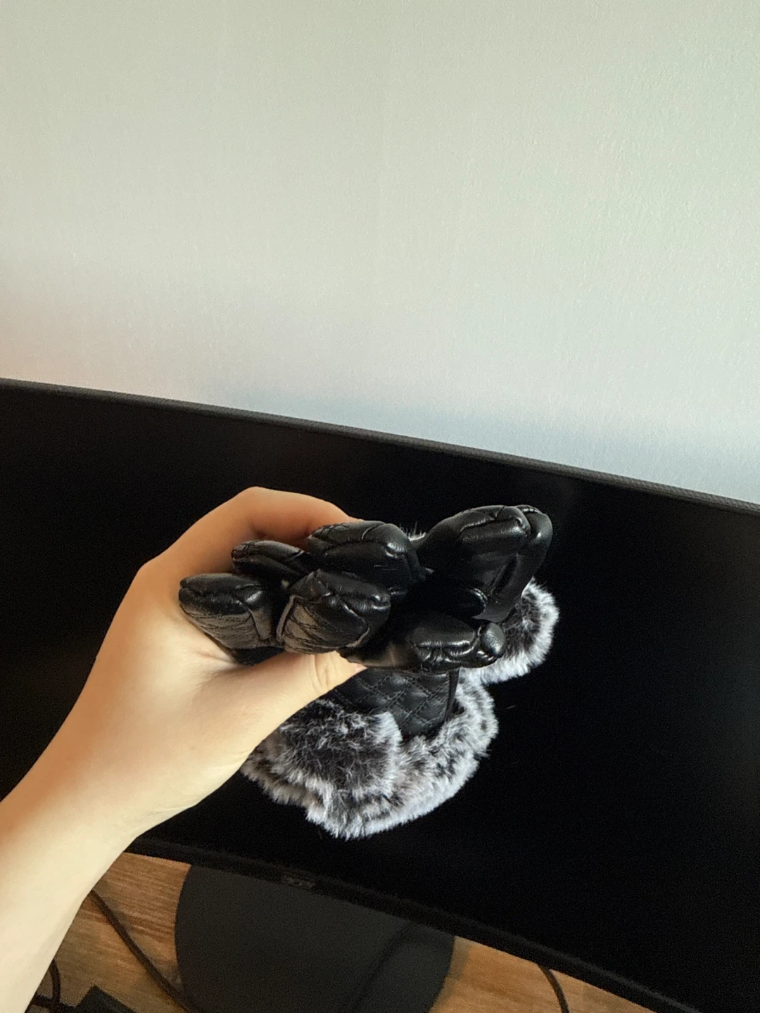 Brand New Black Quilted Leather Gloves with Faux Fur Trim - photo 4