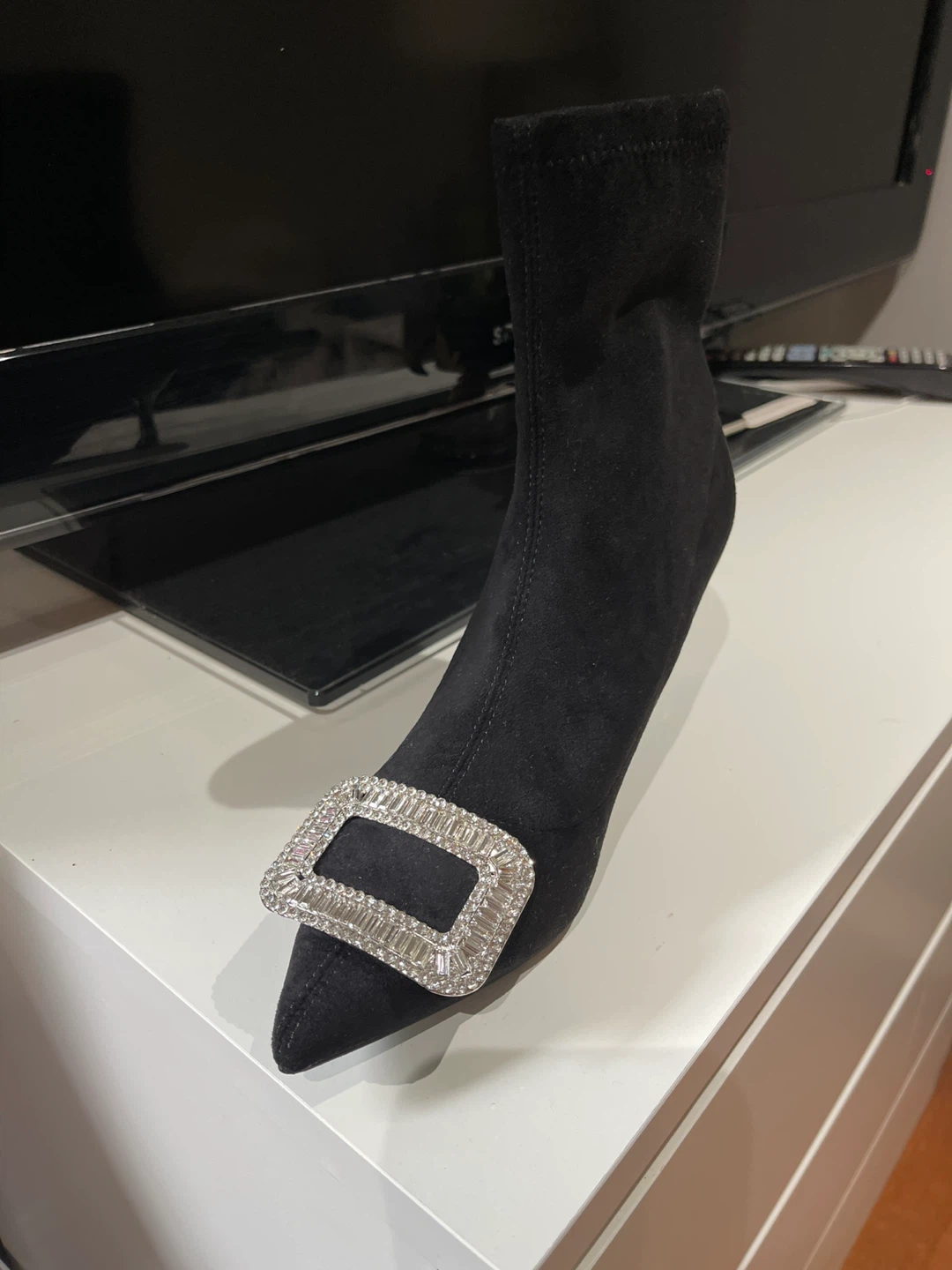 Black ankle boots with rhinestone buckle - photo 2