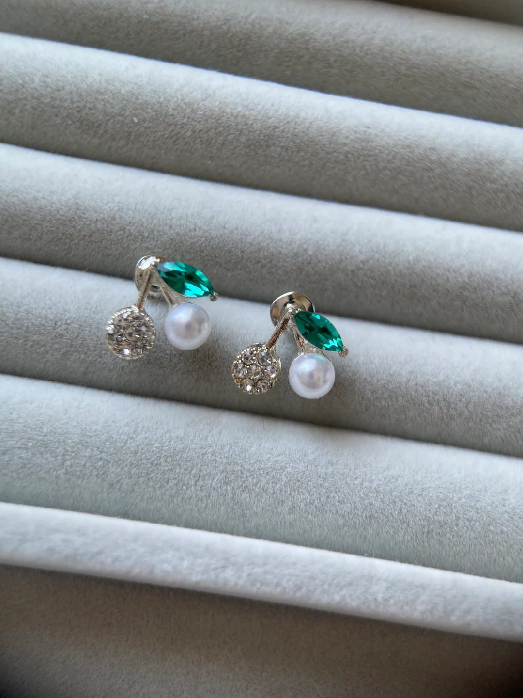 Cherry Stud Earrings with Faux Pearls and Rhinestones