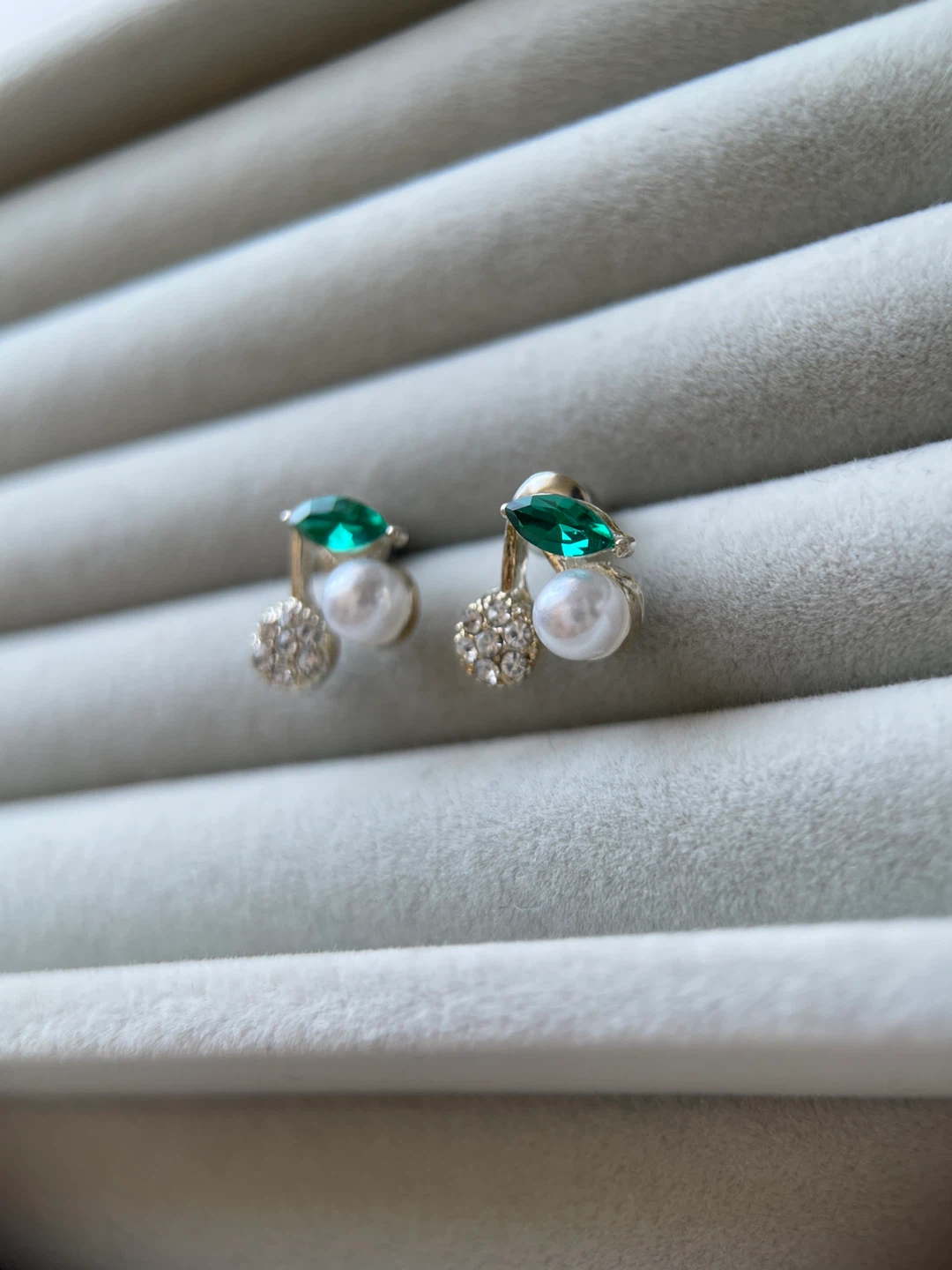 Cherry Stud Earrings with Faux Pearls and Rhinestones - photo 2