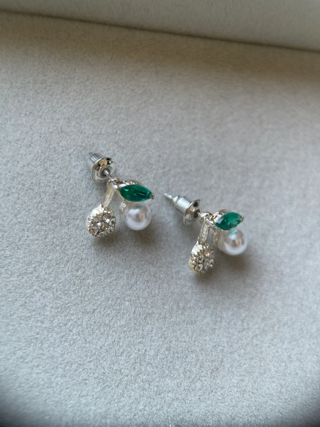 Cherry Stud Earrings with Faux Pearls and Rhinestones - photo 3