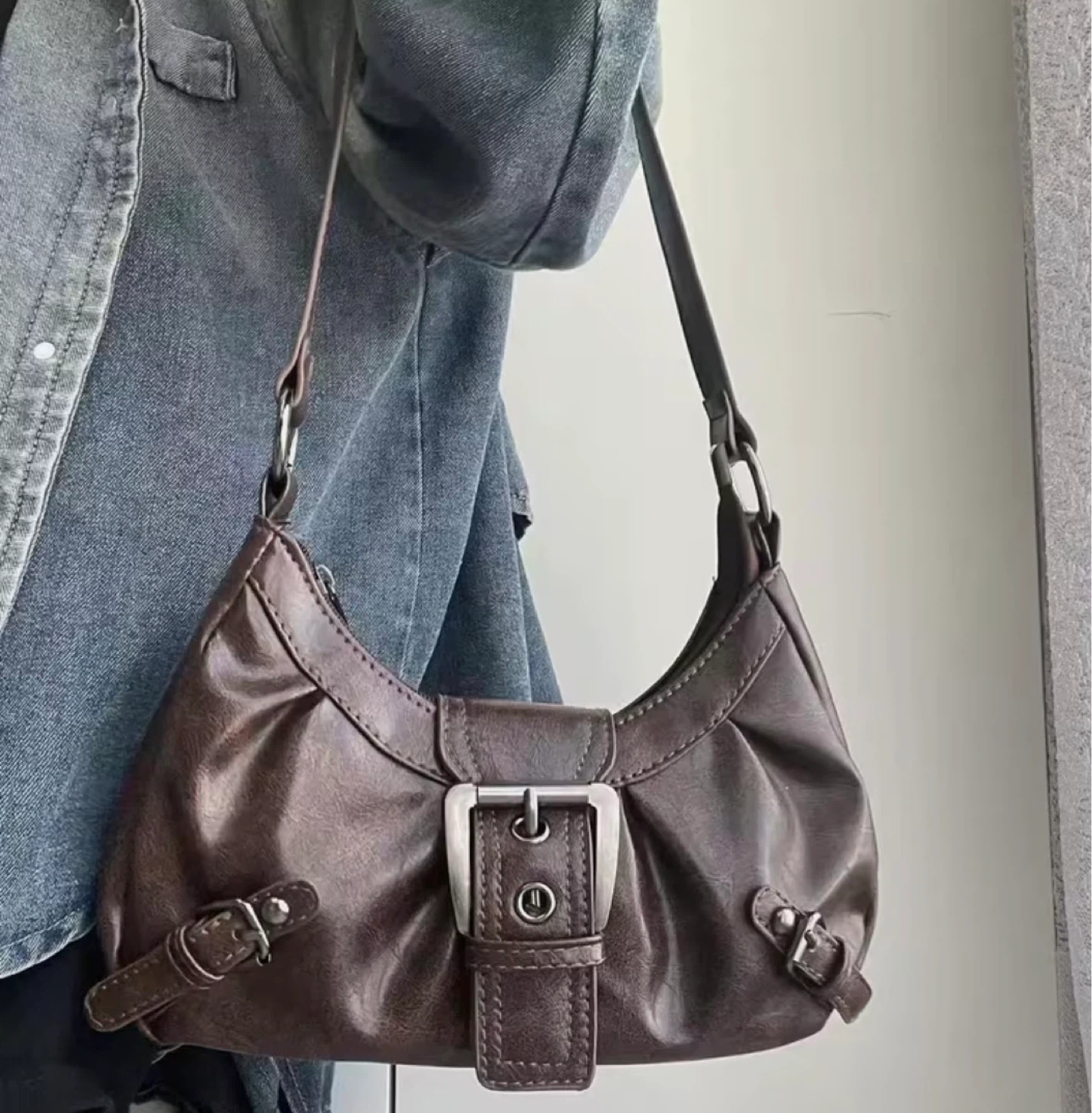 Y2K brown leather bag - photo 2