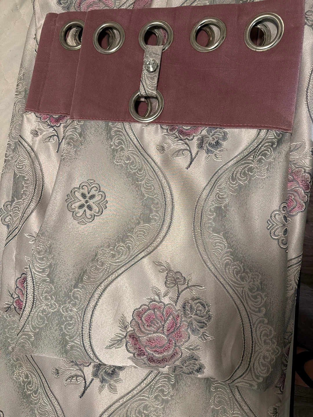4 Damask Floral Curtains with Grommets