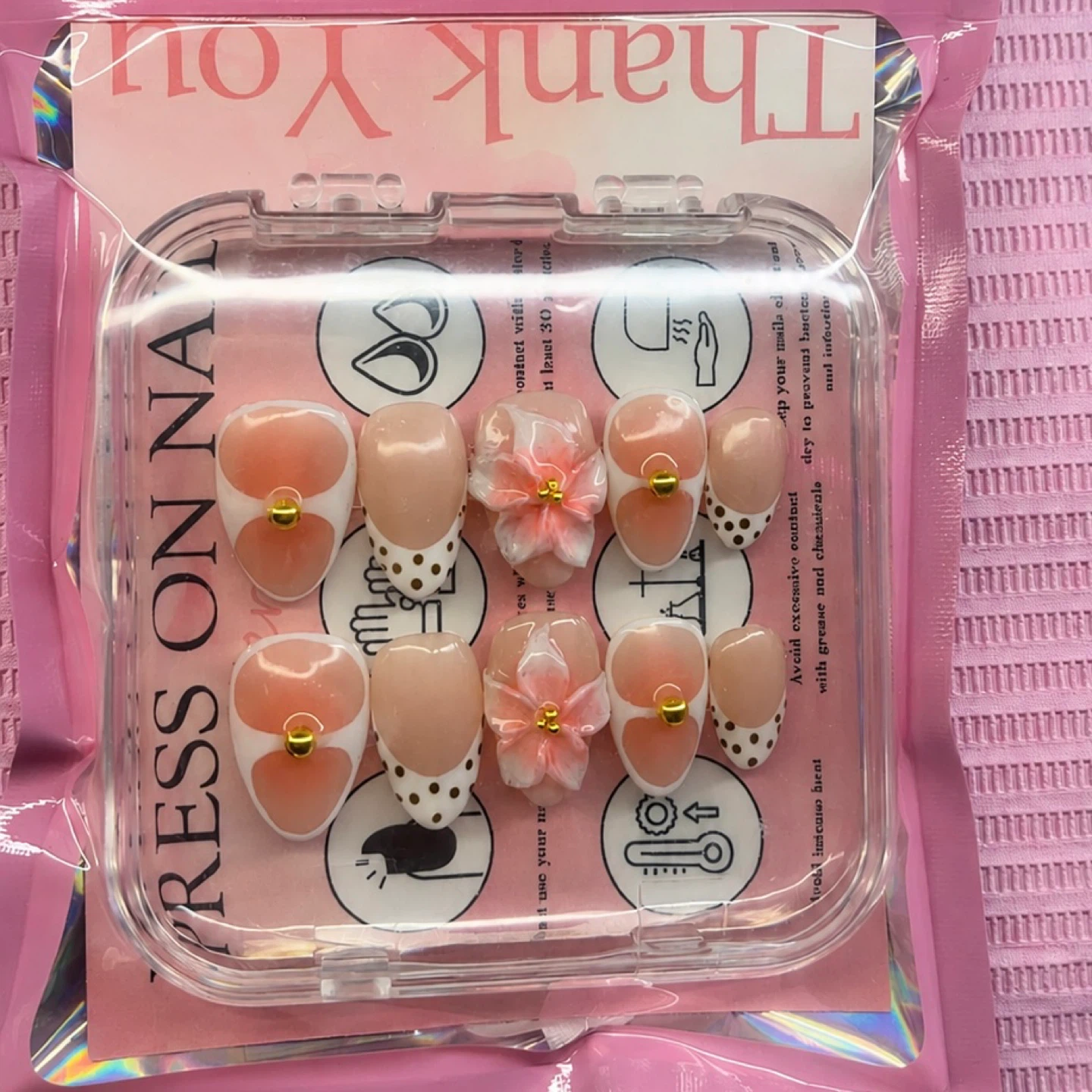 Press On Nails - French Tip with Floral Accent