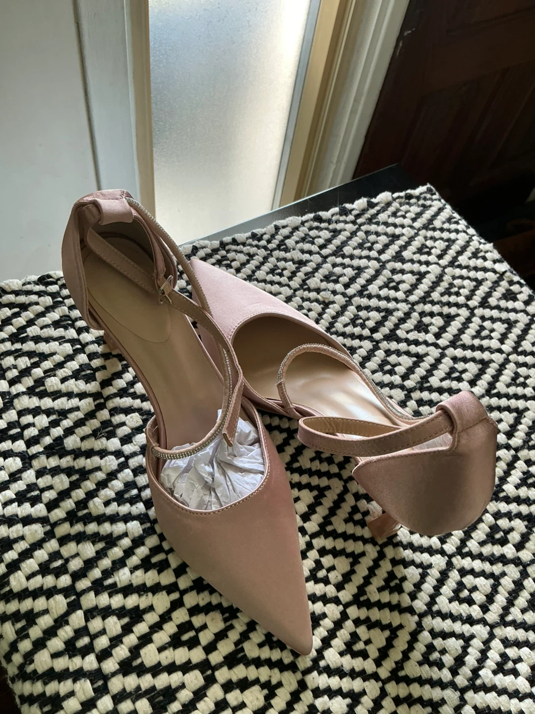 Pink Satin Pointed Toe Heels with Ankle Strap size 41 size 9
