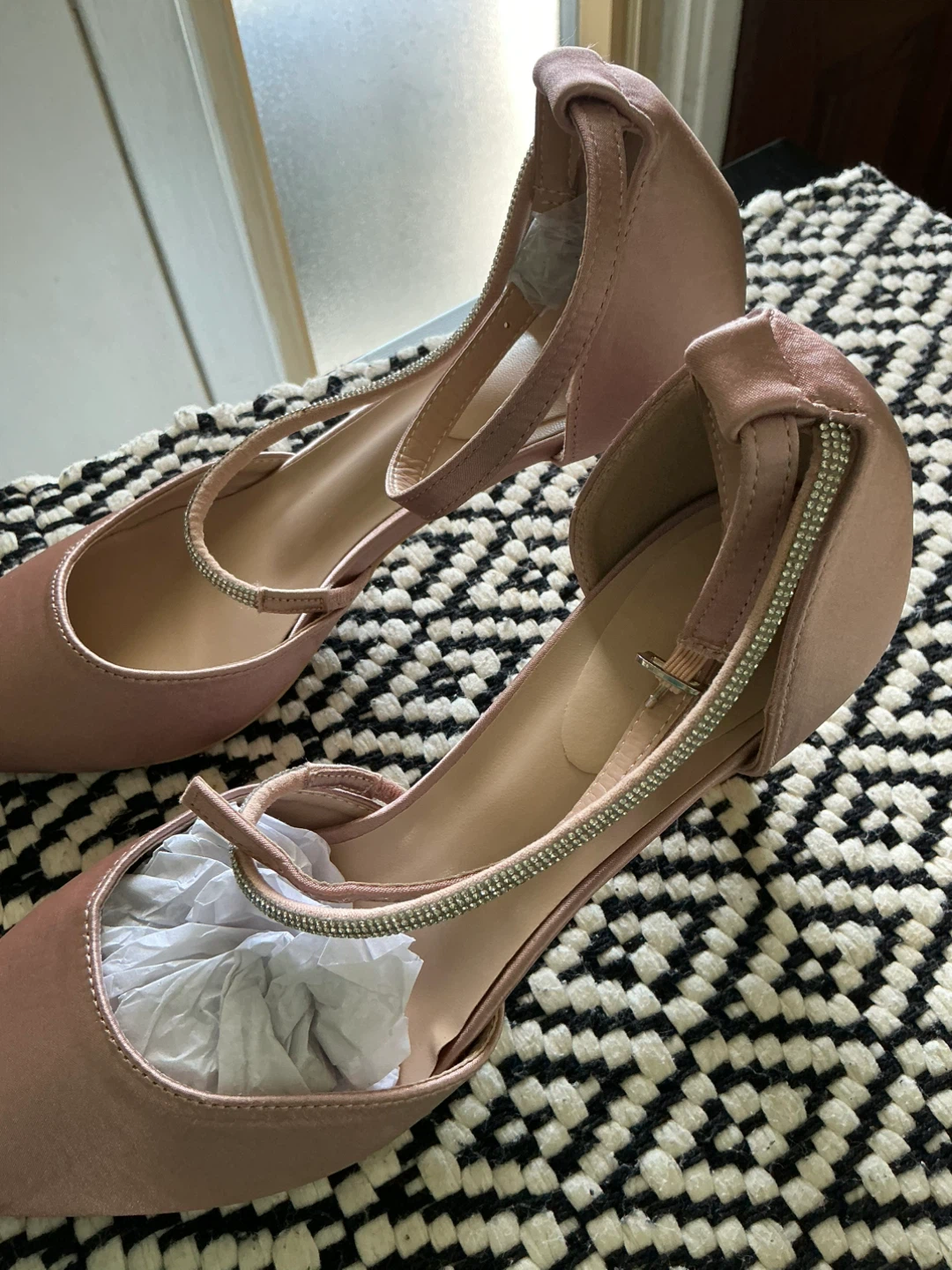 Pink Satin Pointed Toe Heels with Ankle Strap size 41 size 9 - photo 3