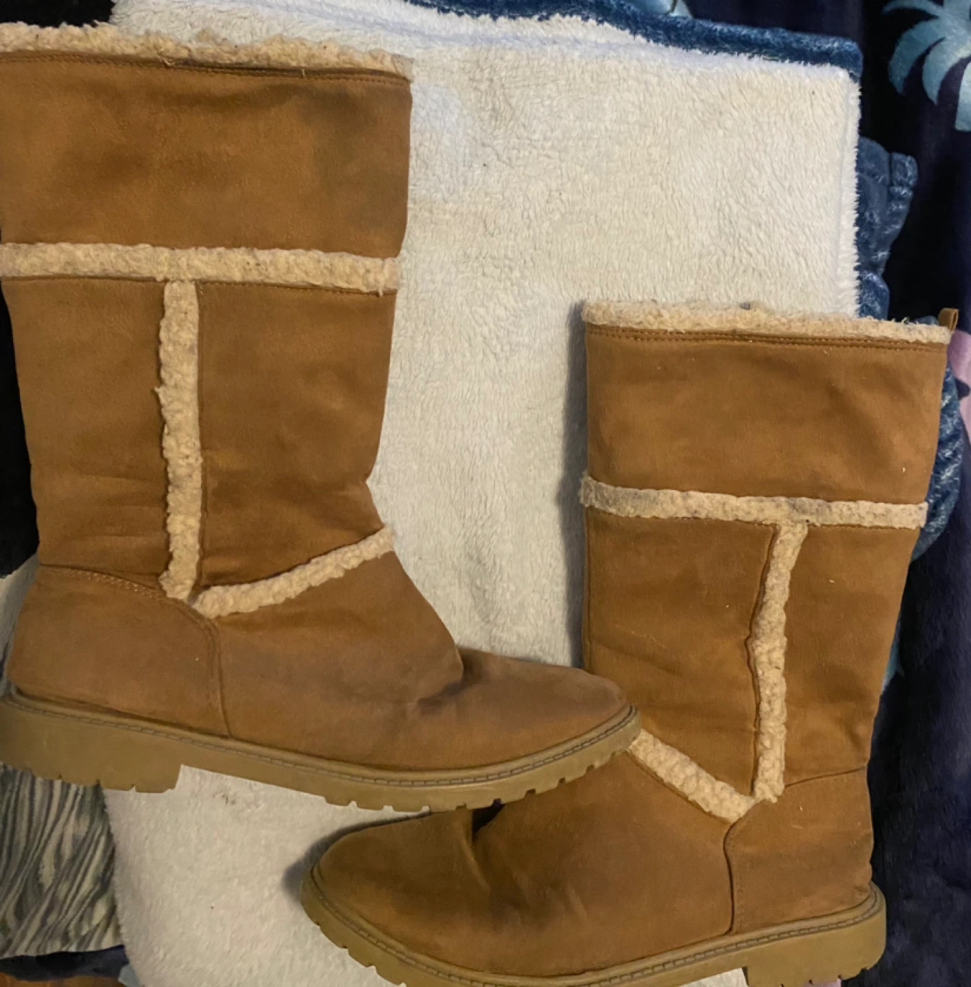Brown Faux Suede Shearling Lined Boots