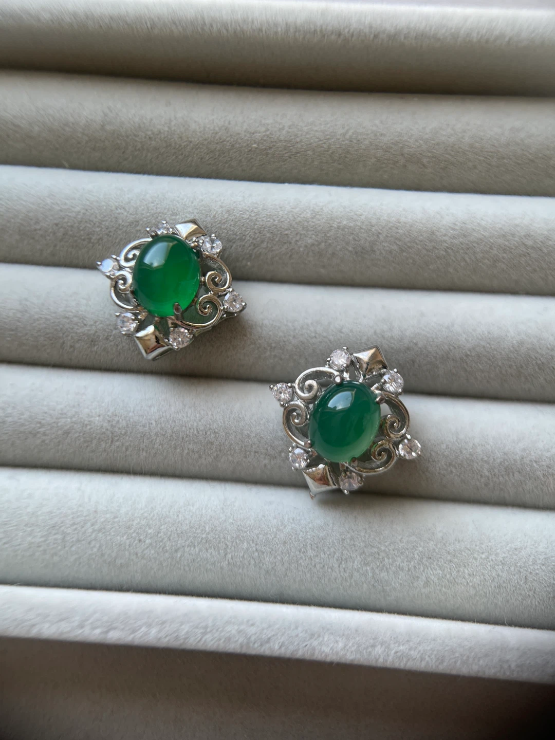 Green stone and CZ Earrings - photo 4