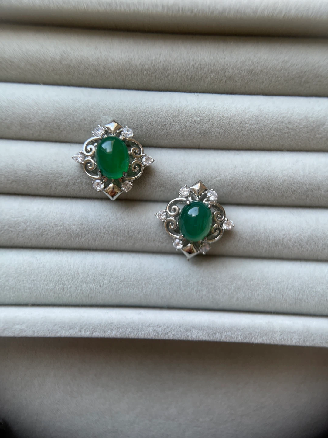 Green stone and CZ Earrings