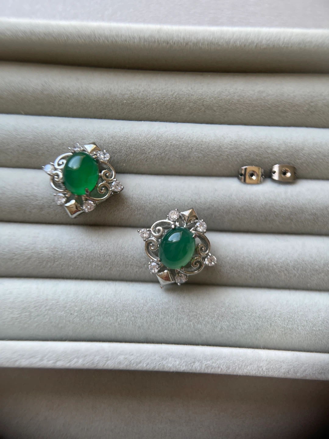 Green stone and CZ Earrings - photo 5