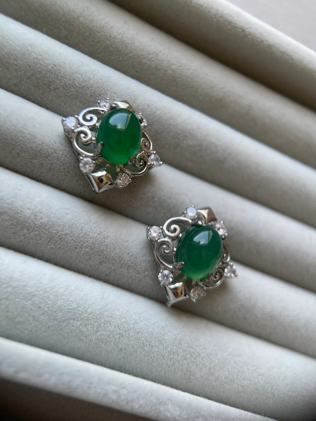 Green stone and CZ Earrings - photo 3