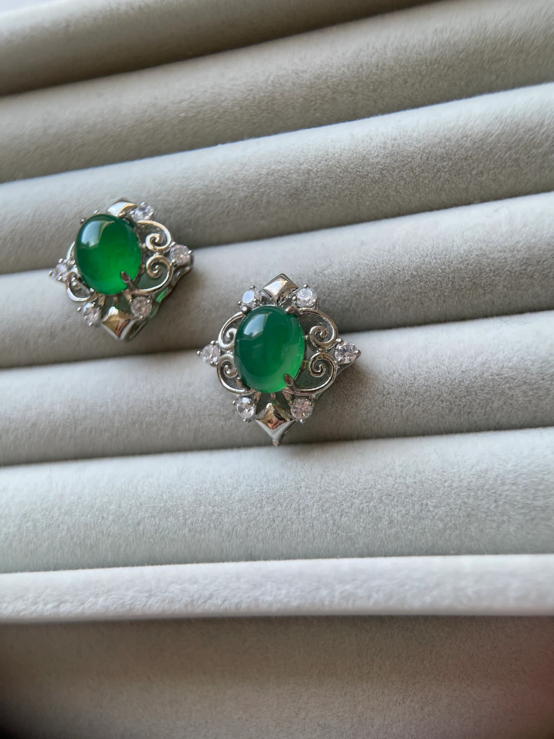 Green stone and CZ Earrings - photo 2