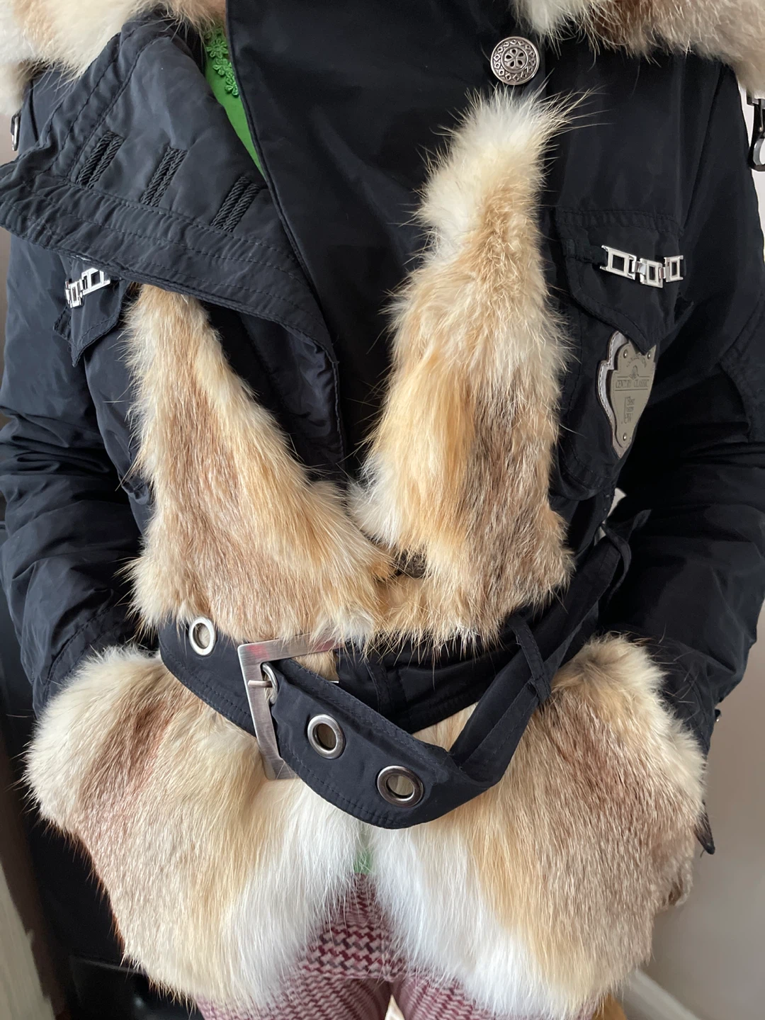 Black Puffer Jacket with Fur Trim