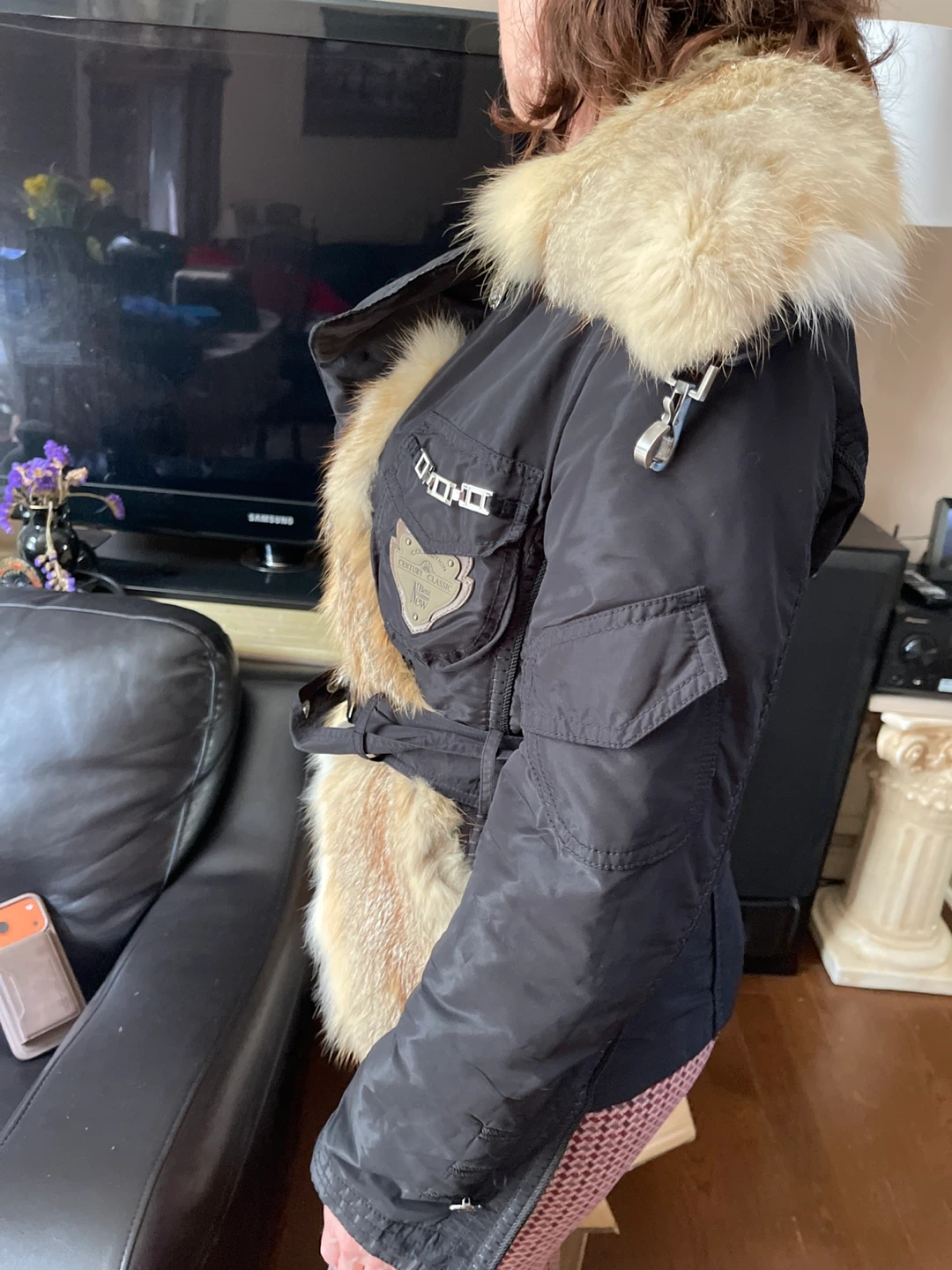 Black Puffer Jacket with Fur Trim - photo 3