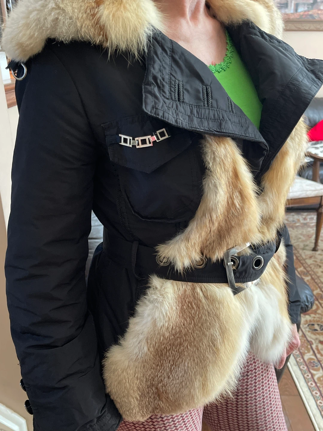 Black Puffer Jacket with Fur Trim - photo 4