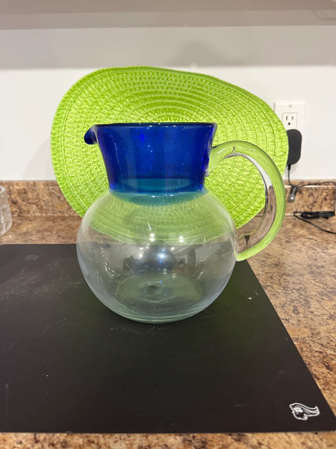Blue and Glass Pitcher and Serving Bowl Set - photo 4