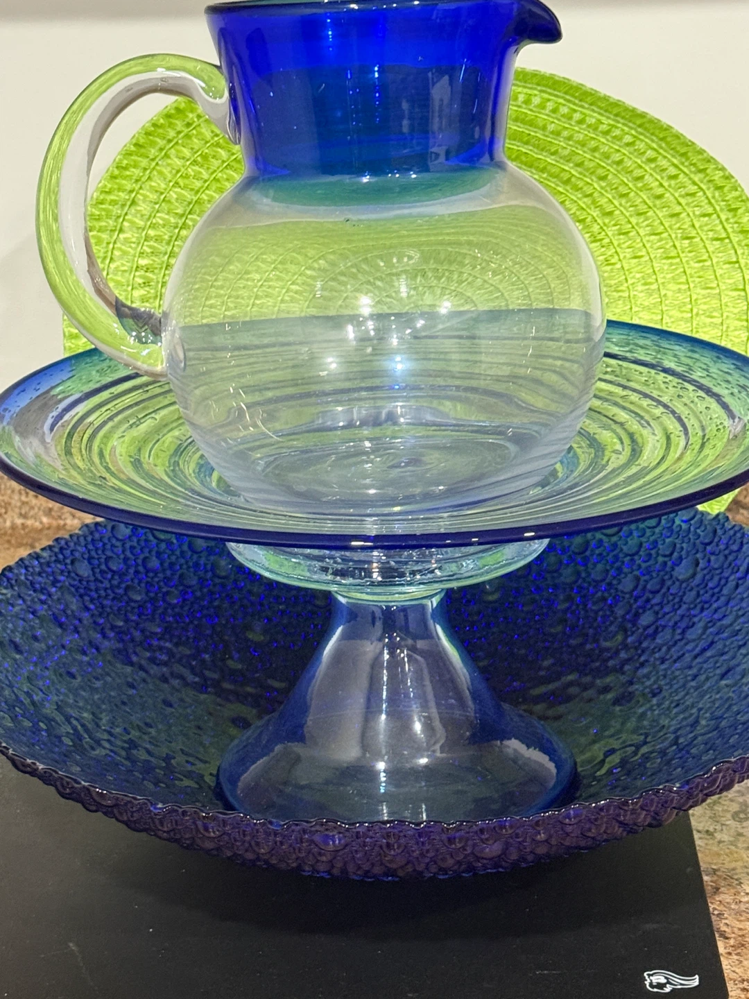 Blue and Glass Pitcher and Serving Bowl Set - photo 5