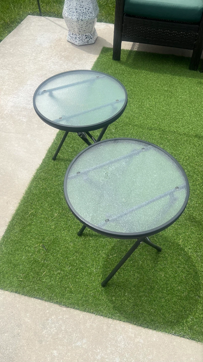 Round Folding Glass Top Side Tables - photo 2