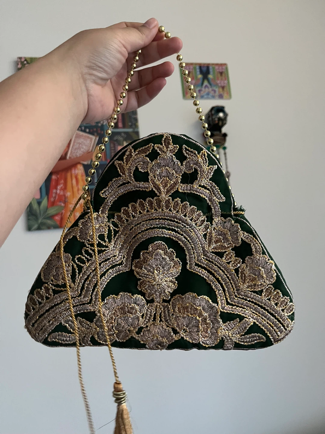 Green Embroidered Clutch Purse
