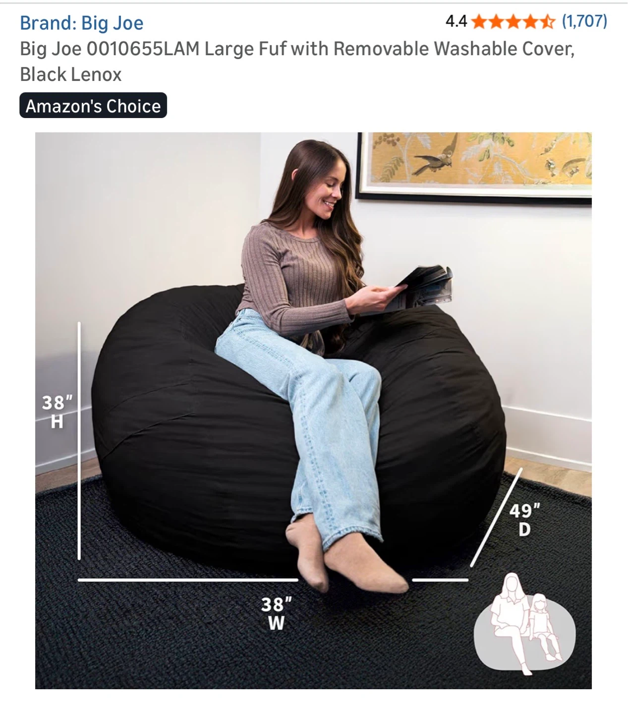 Big Joe Large Fuf Bean Bag Chair Black - photo 2