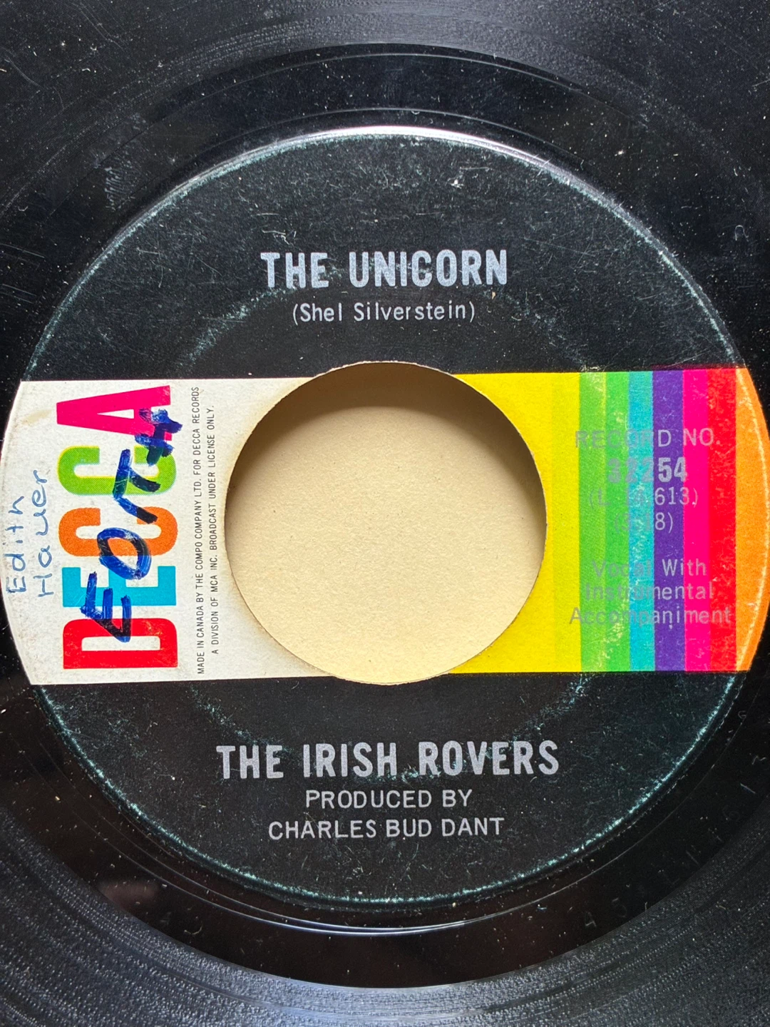 The Irish Rovers The Unicorn / Black Velvet Band 45 7 inch vinyl