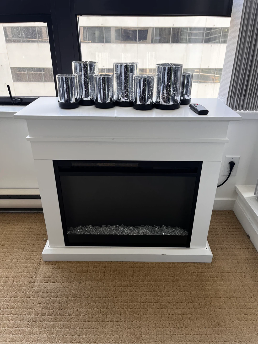 White Electric Fireplace with Remote and tealight holder - photo 2