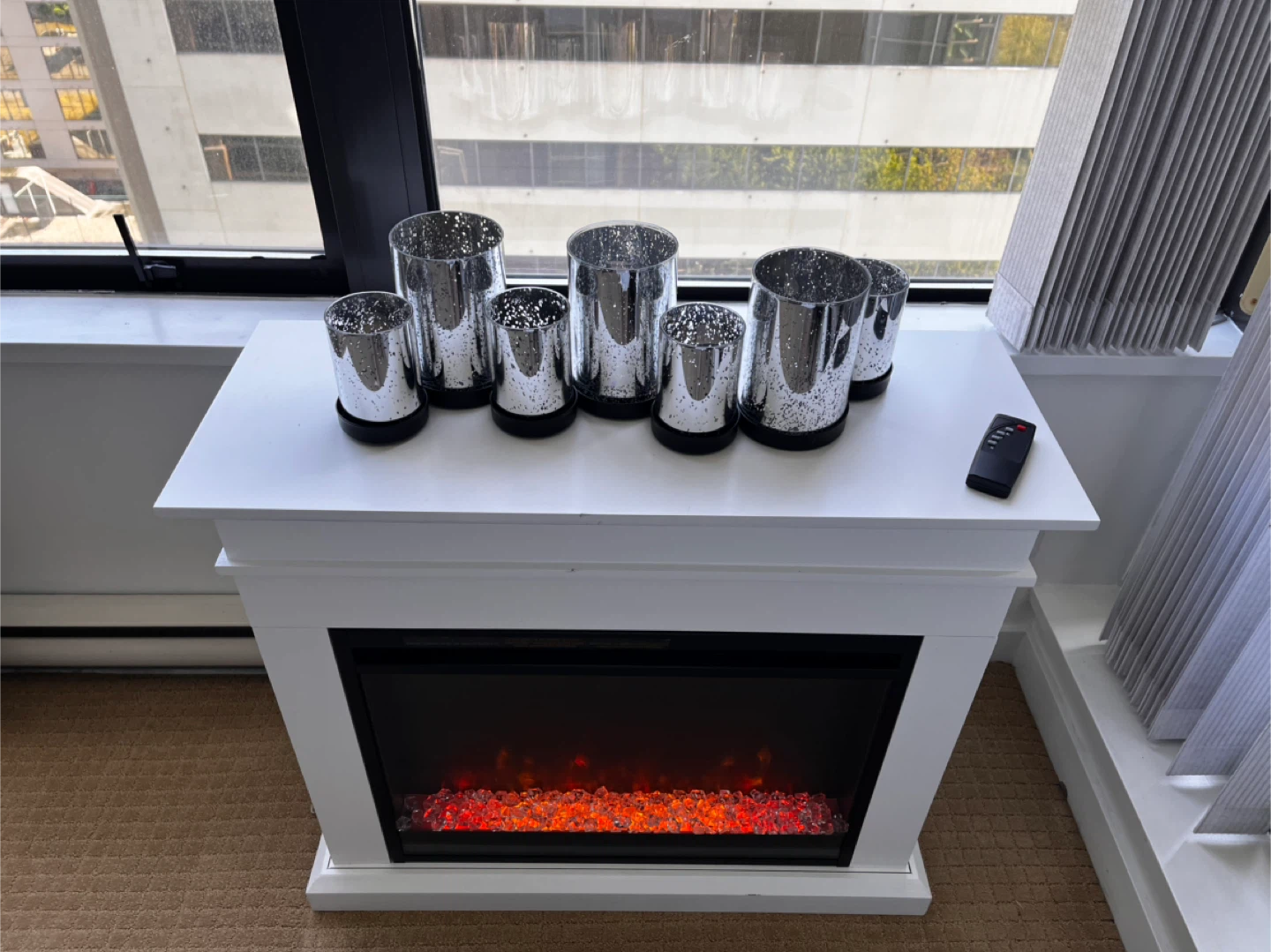 White Electric Fireplace with Remote and tealight holder - photo 3
