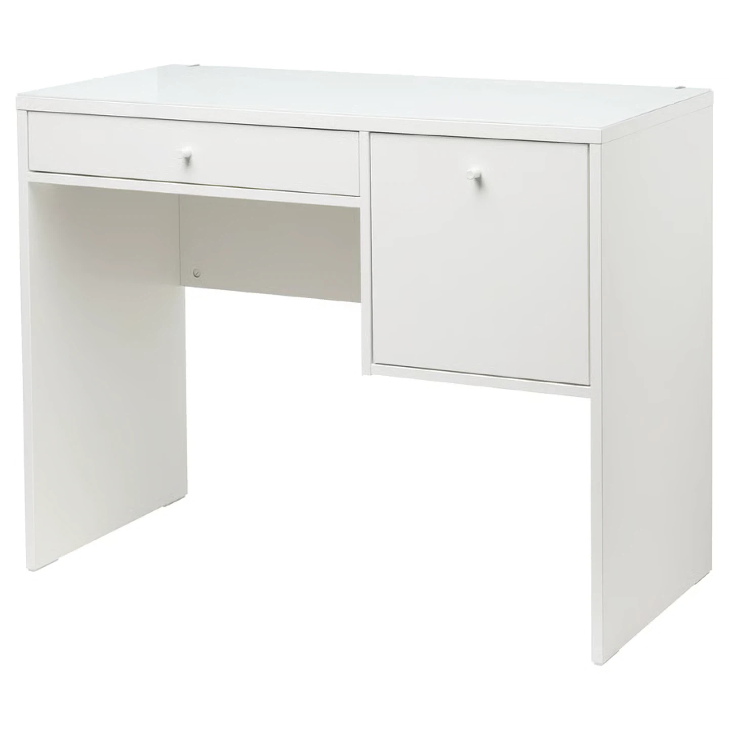 White Vanity Desk with Drawer and Cabinet