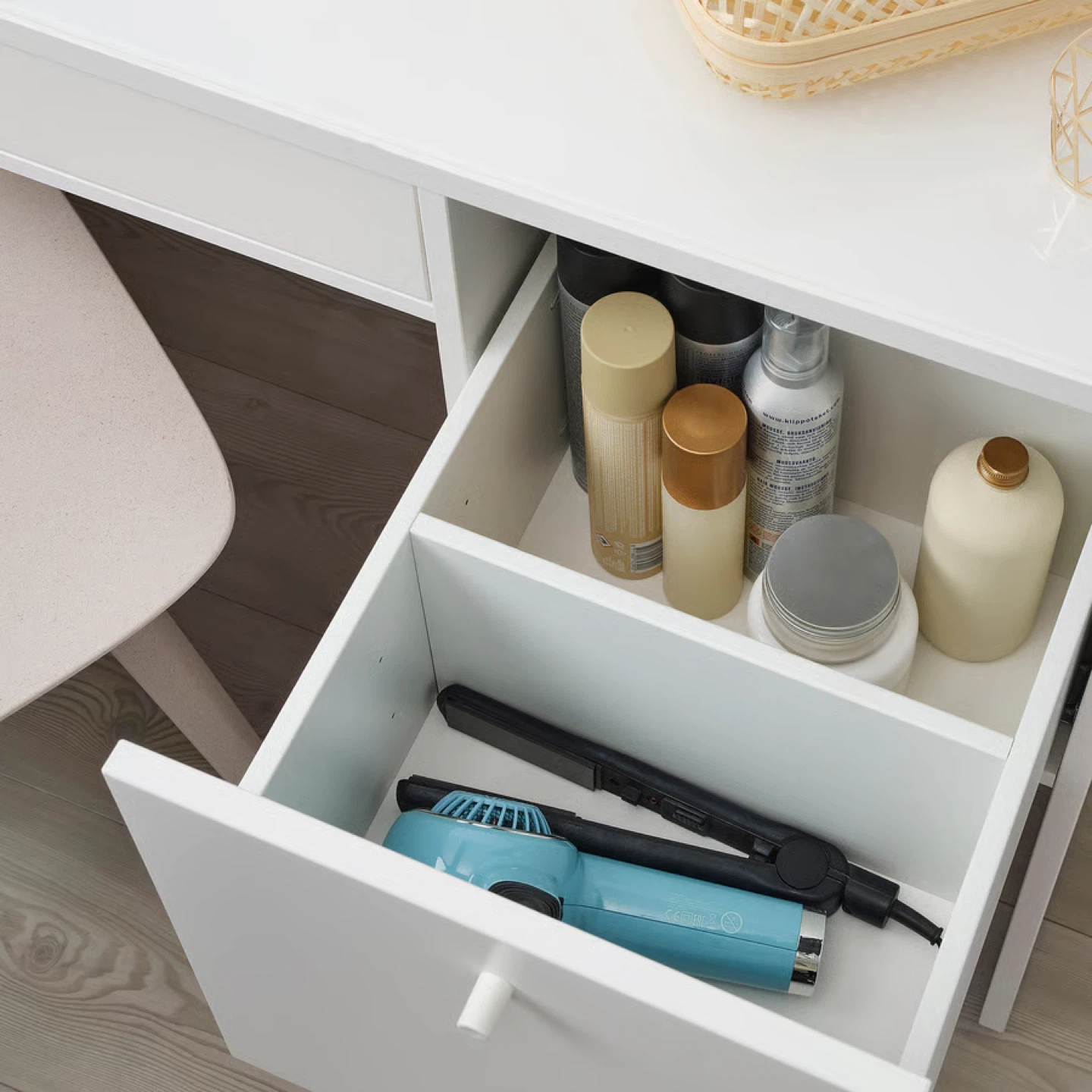 White Vanity Desk with Drawer and Cabinet - photo 4