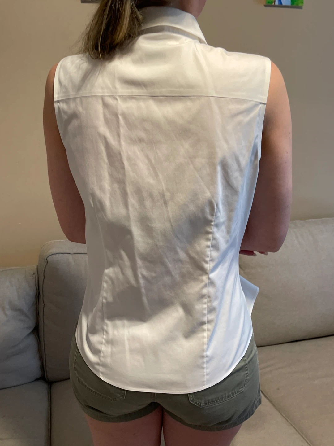 White Sleeveless Button-Up Shirt - photo 2