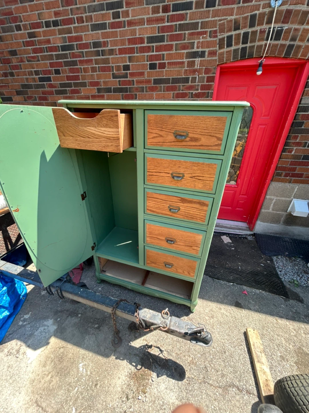 Green Wardrobe Armoire with Mirror and Drawers - photo 2