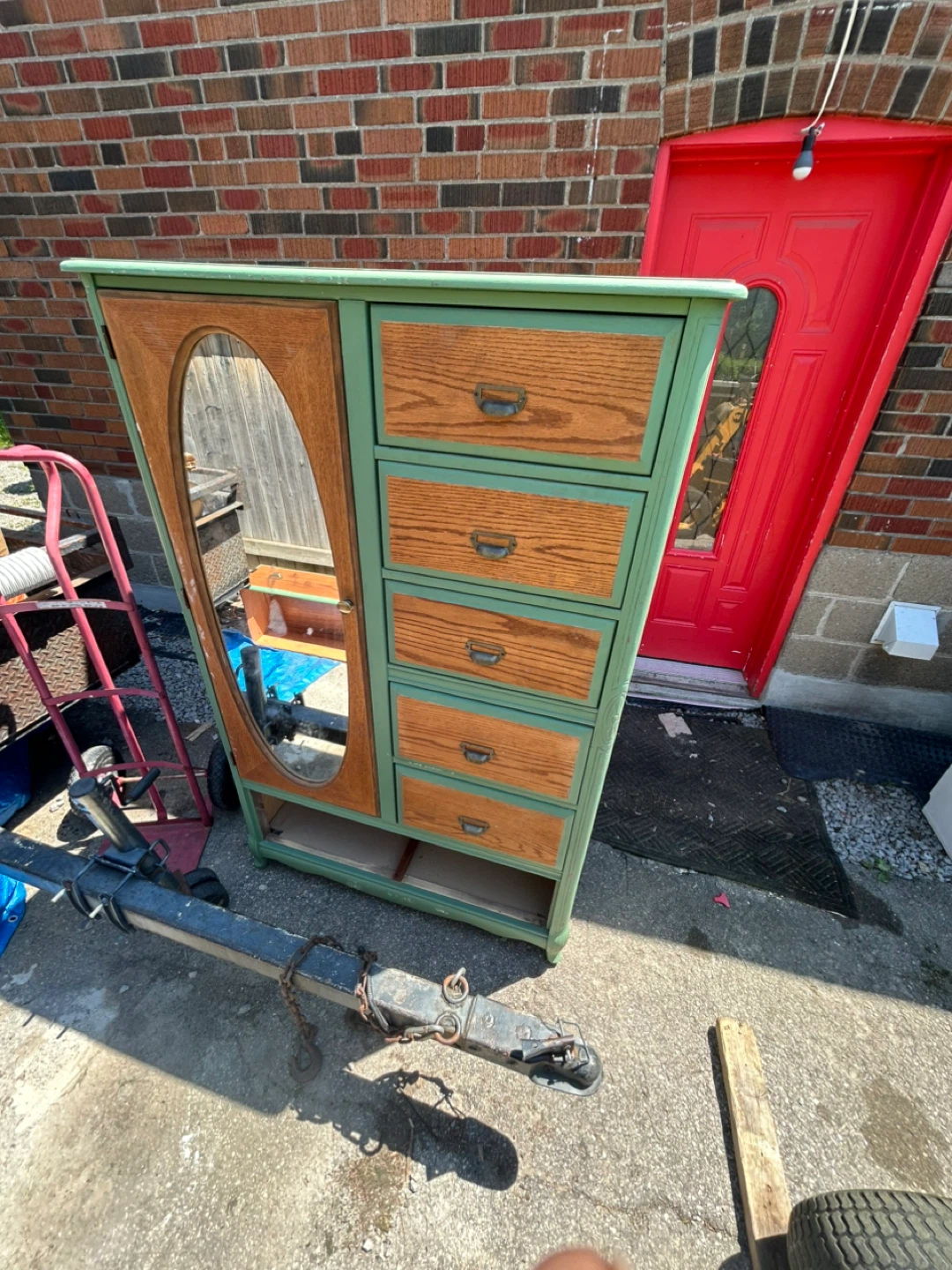 Green Wardrobe Armoire with Mirror and Drawers - photo 3