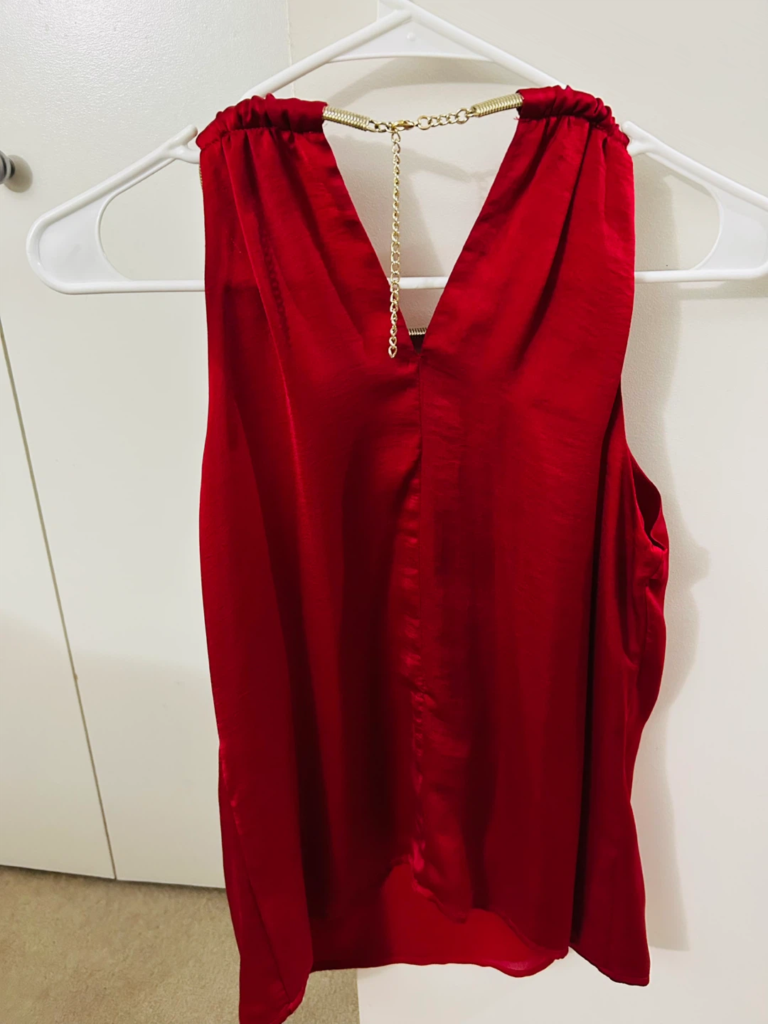Red Sleeveless Halter Top with Gold Neck Detail - photo 2