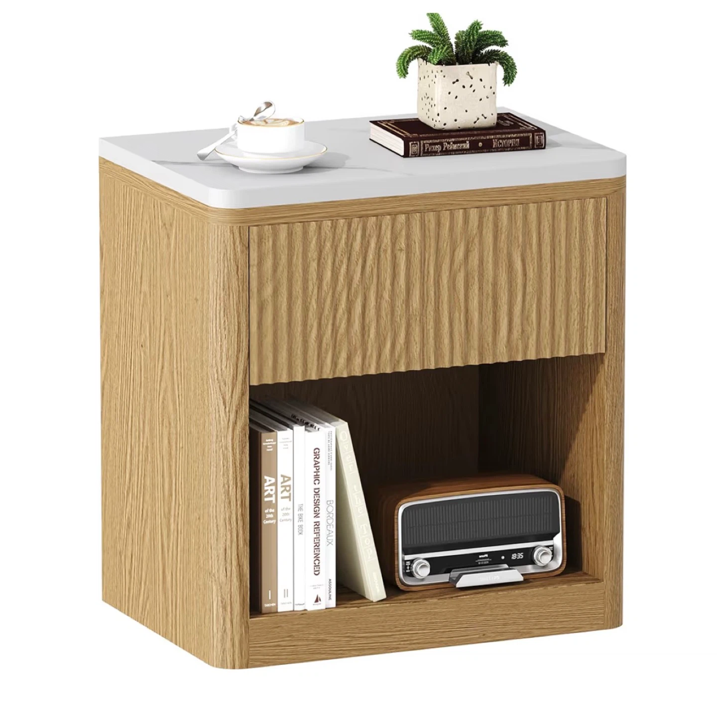 Wood Grain Nightstand 22” large with Faux Marble  Wood Top - photo 3