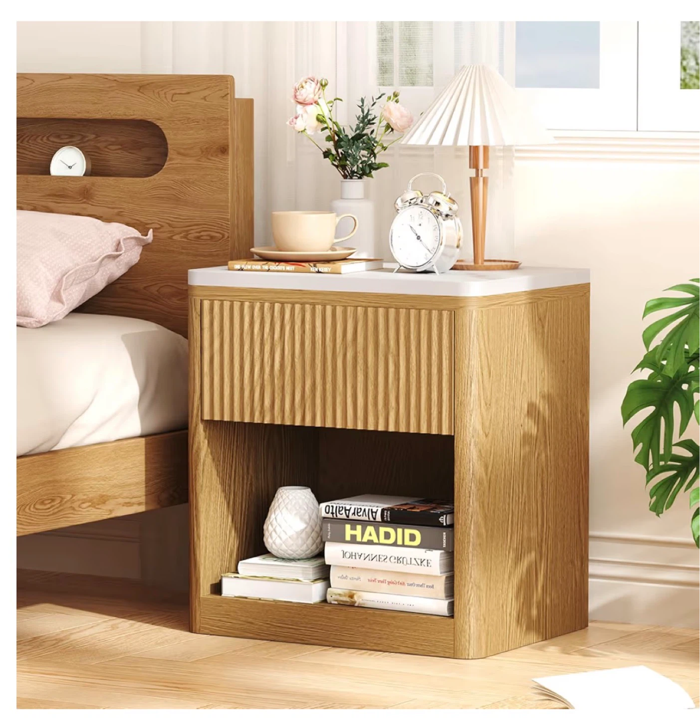 Wood Grain Nightstand 22” large with Faux Marble  Wood Top