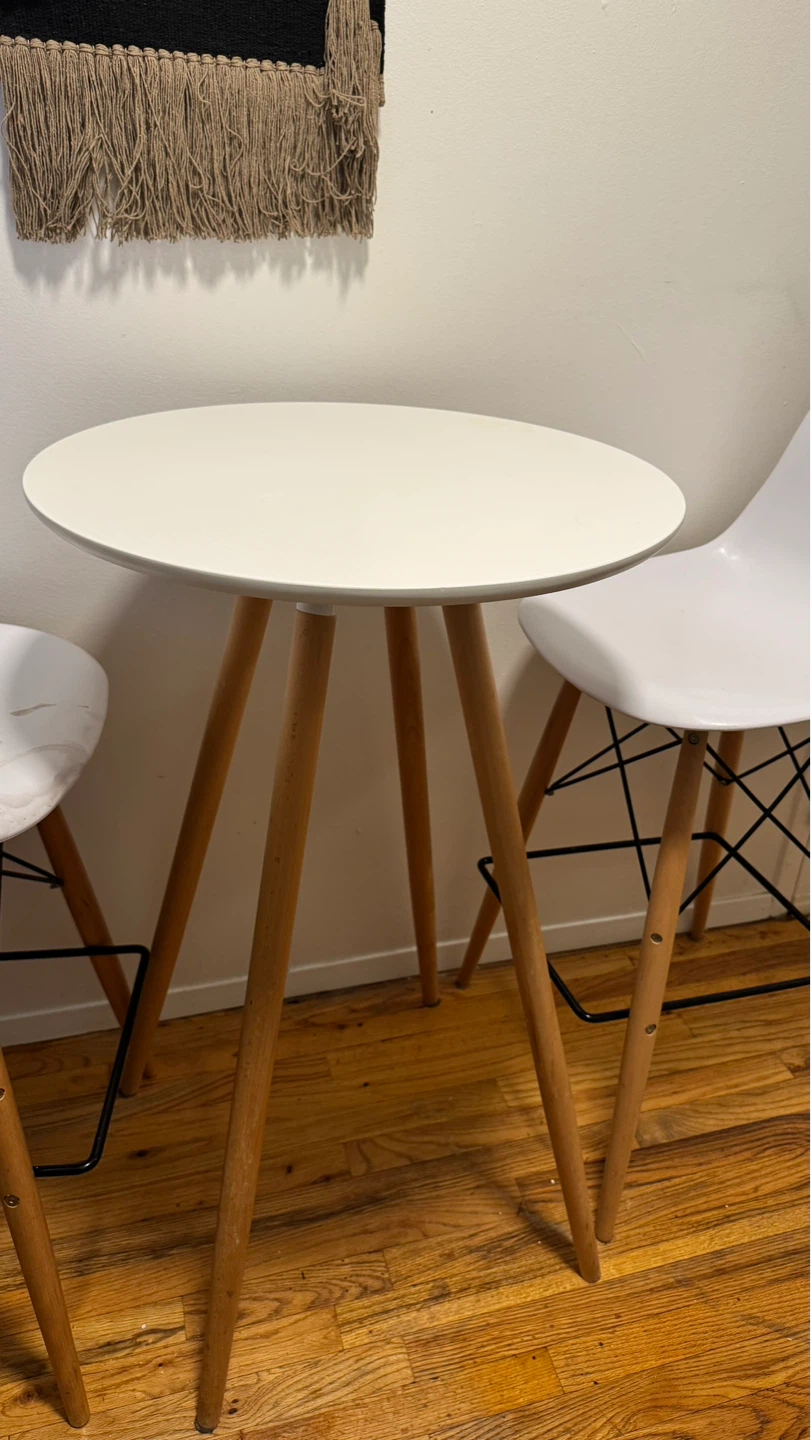 Modern White Bistro Table Set with 2 Mid-Century Bar Stools - photo 2