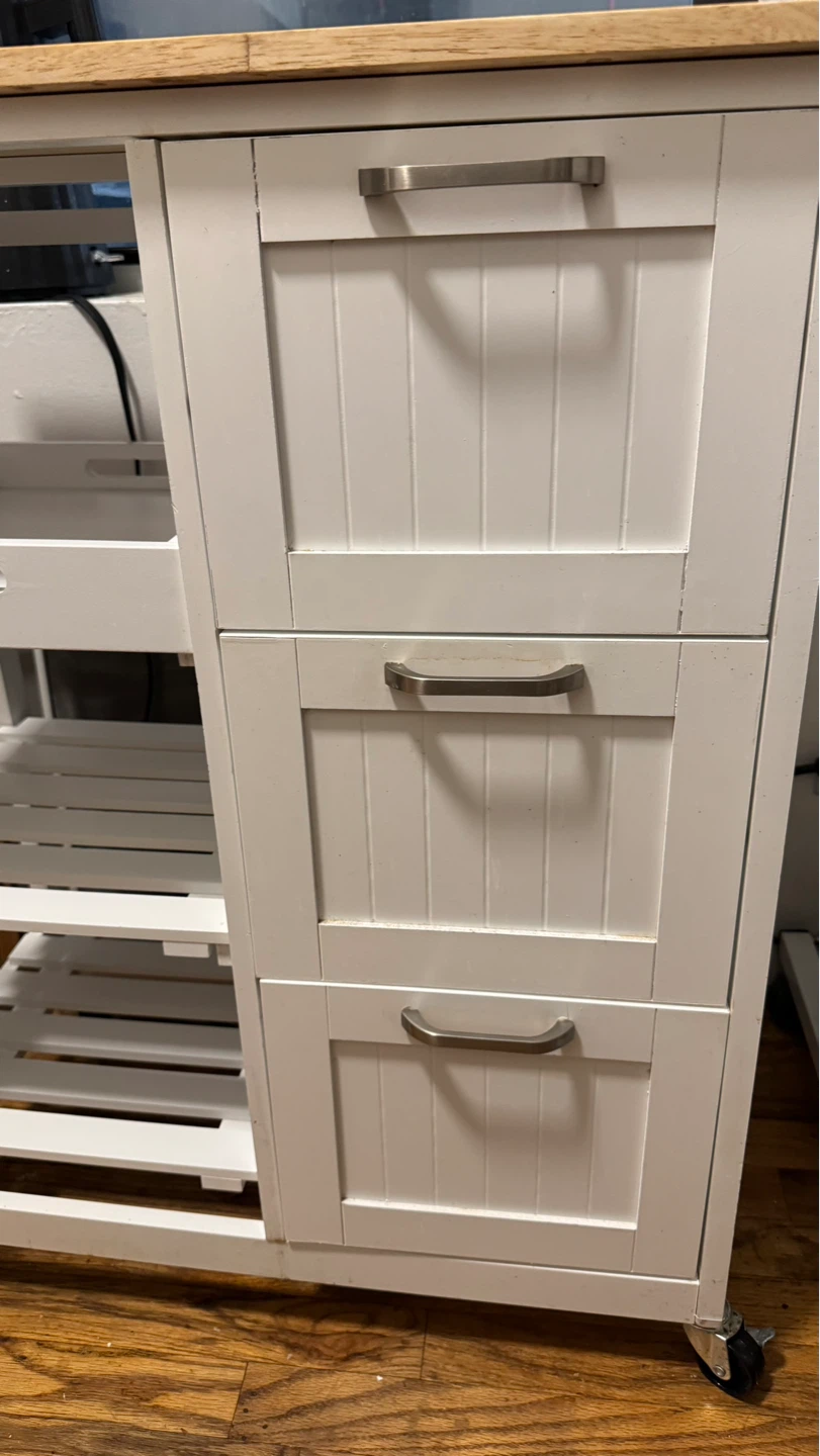 White Kitchen Cart with 3 Drawers and Wood Top - photo 4