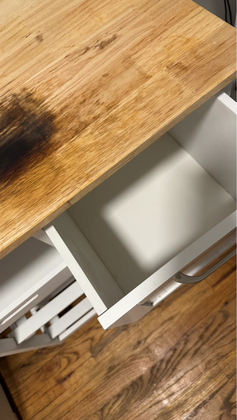 White Kitchen Cart with 3 Drawers and Wood Top - photo 5
