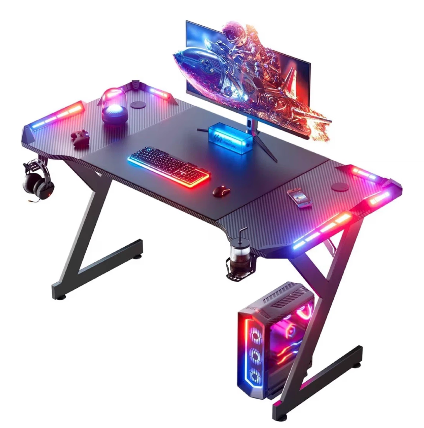 Gaming Desk with RGB Lights and 100kg Capacity