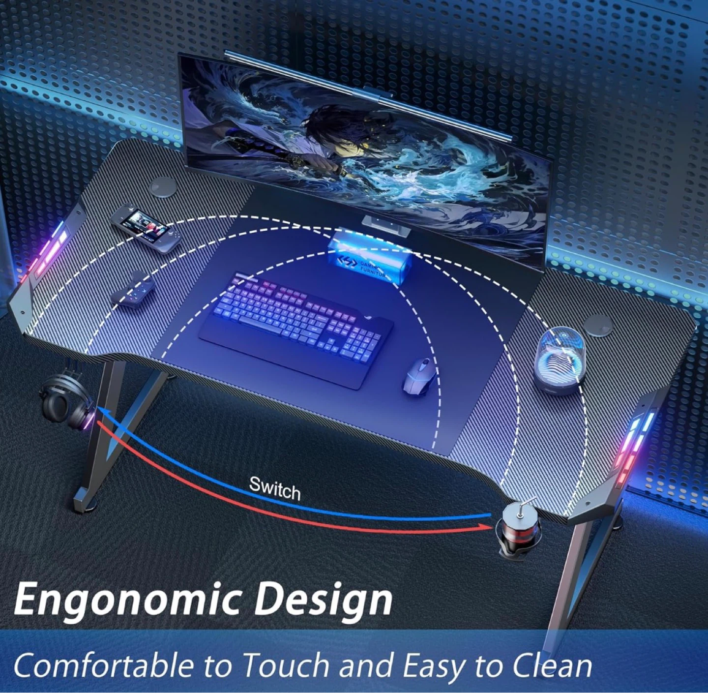 Gaming Desk with RGB Lights and 100kg Capacity - photo 4