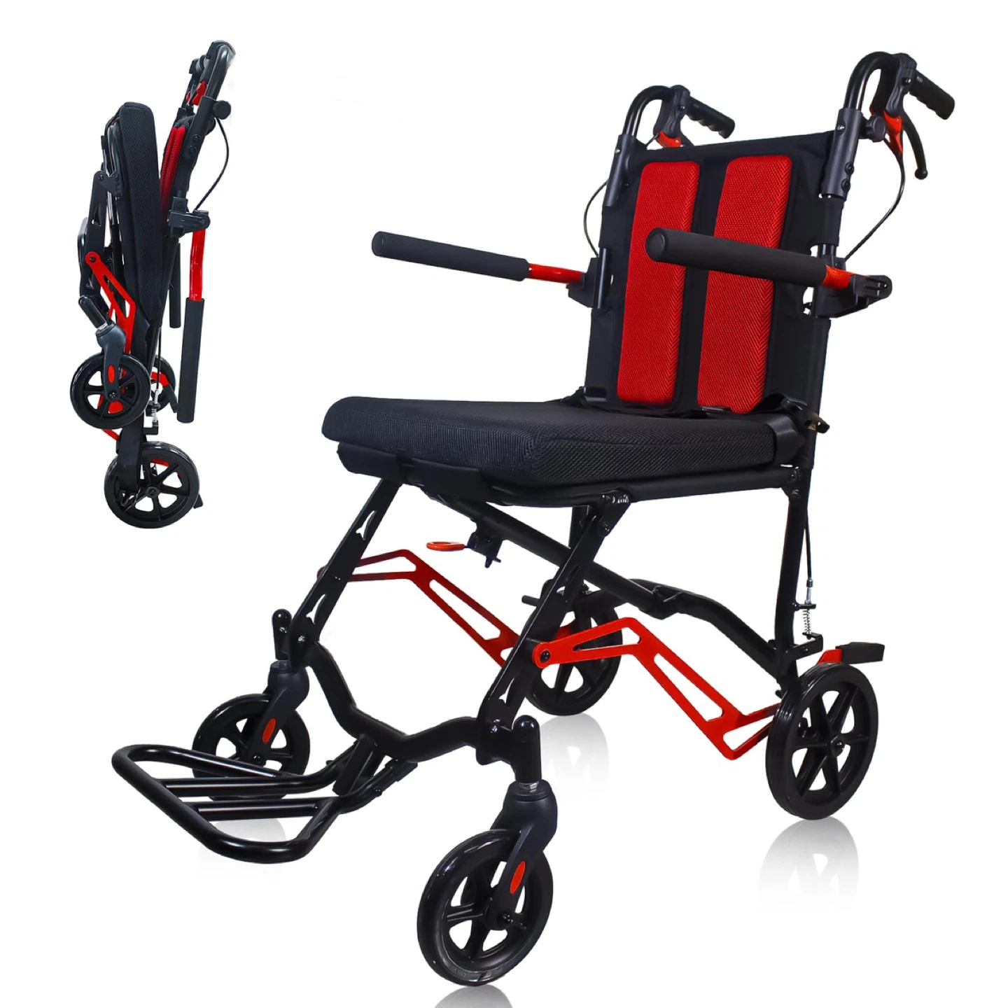 SOFTFISH 18LBS Lightweight Foldable Transport Wheelchair-orange