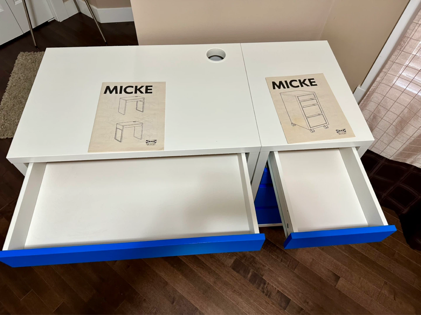 IKEA MICKE Desk with Drawer Unit - White & Blue - photo 3