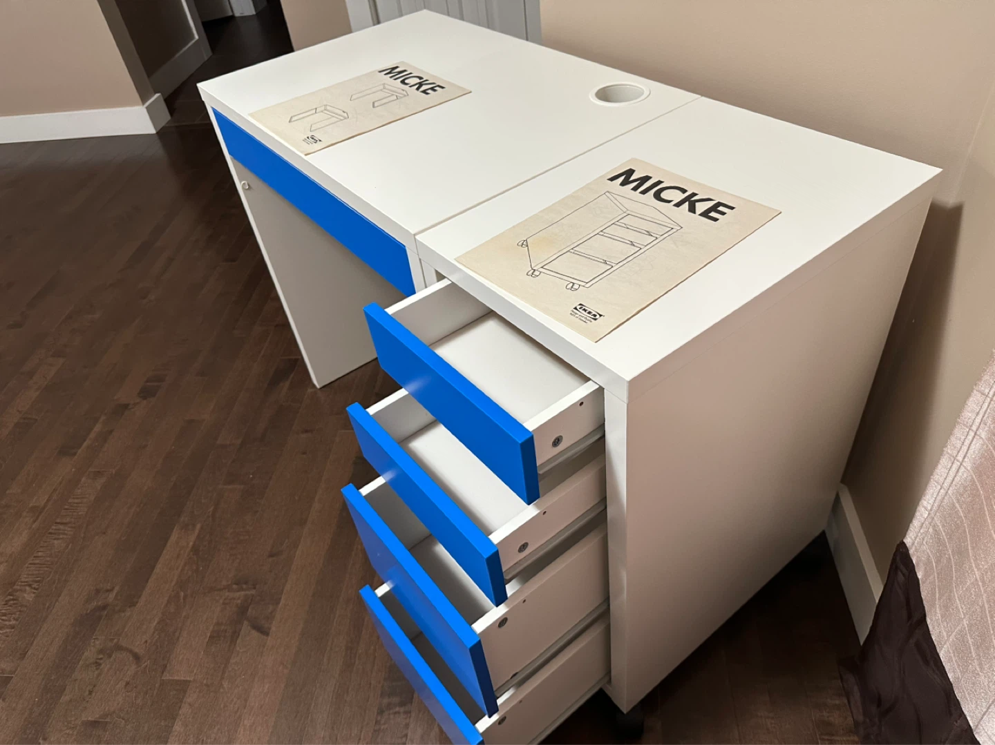 IKEA MICKE Desk with Drawer Unit - White & Blue - photo 2