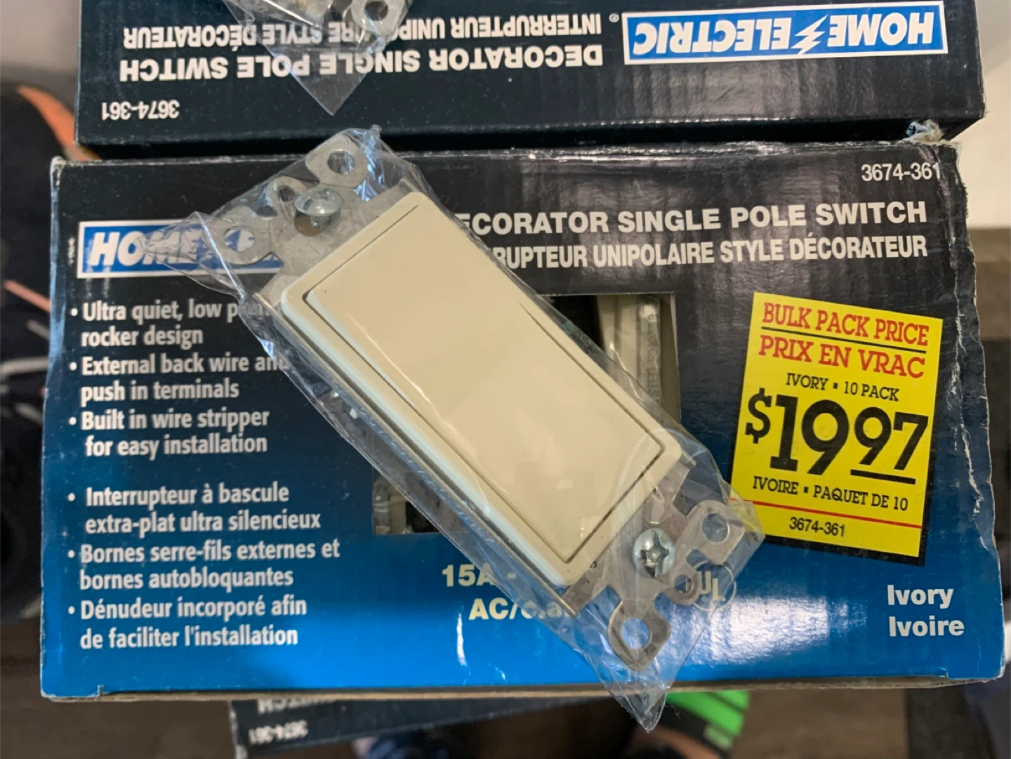 Home Electric Decorator Single Pole Switch - Ivory (10 Pack)