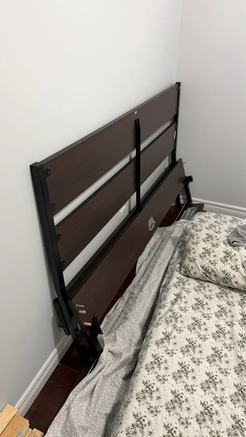 Queen Dark Wood and Metal Bed Frame - photo 2
