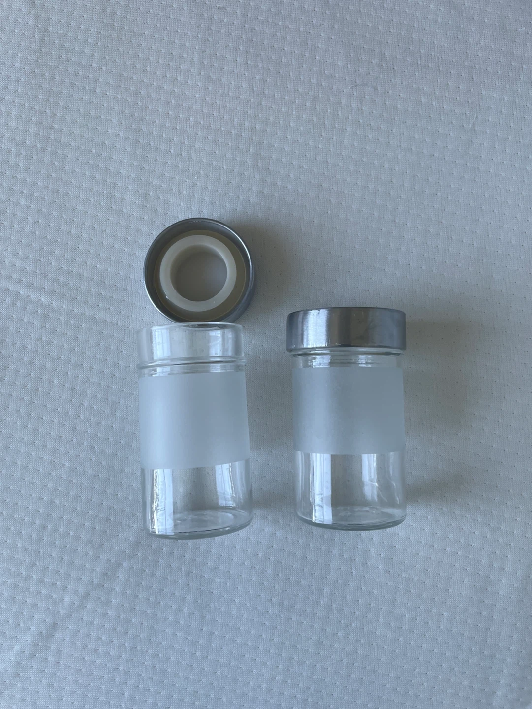 Set of 11 Frosted Glass Jars with Metal Lids