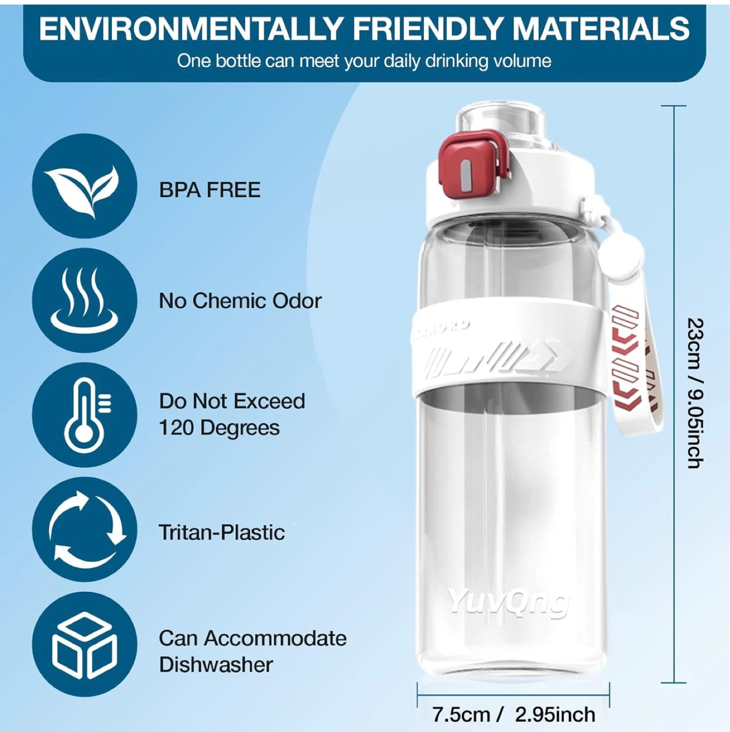 Water Bottle with Straw and Direct Drink Mouth, 800ml - photo 2
